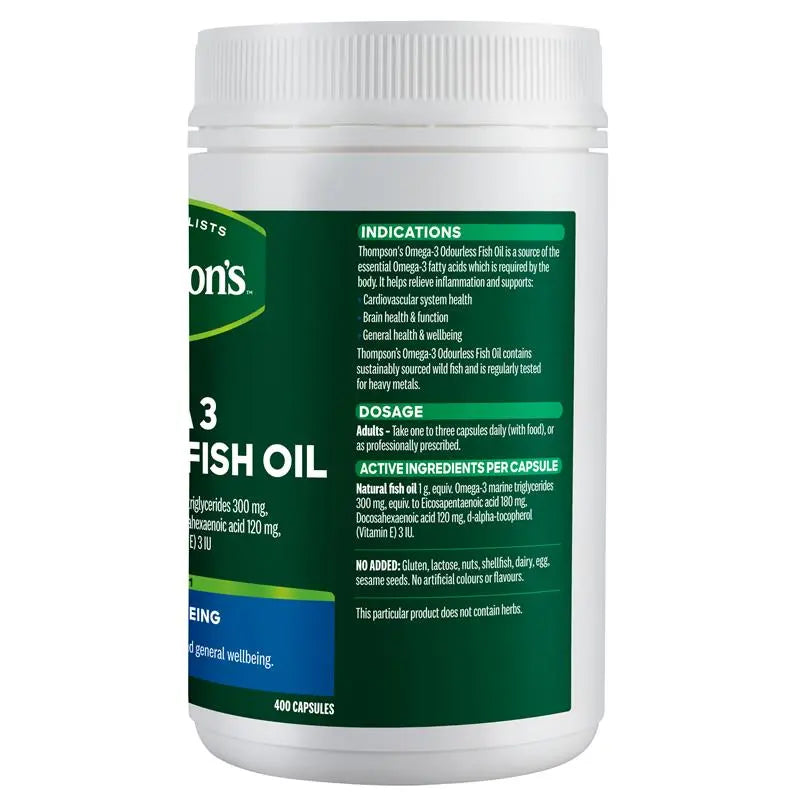 Thompsons Omega 3 Odourless Fish Oil 400 Capsules