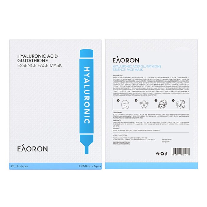 Eaoron Hyaluronic Acid Glutathione Essence Face Mask 5Pcs